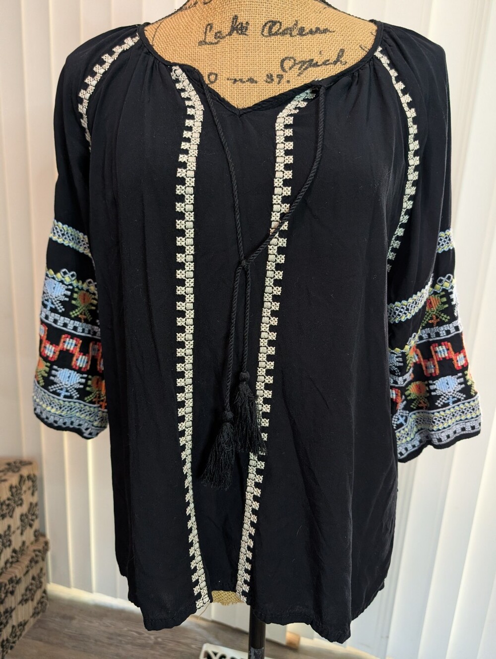 Paparazzi Boho Black Embroidered Top